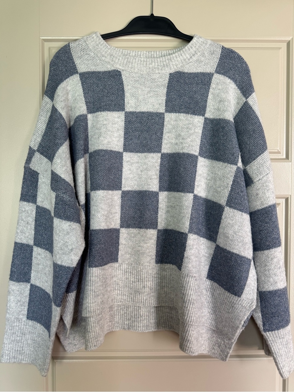 Sincerely Jules Gray & Light Gray Checkerboard Crewneck Sweater